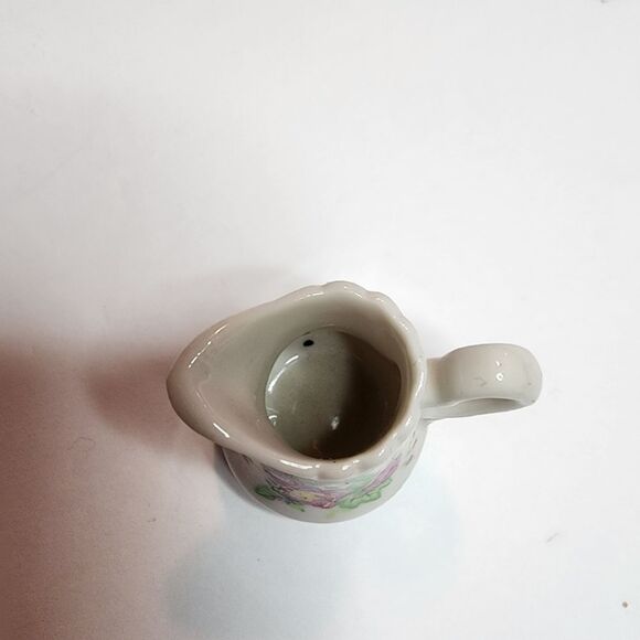 Miniature Porcelean Pitcher and Crock Set White with Flowers 1.5" Tall - Picture 3 of 8